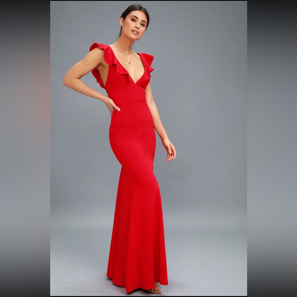 Lulus Red Perfect Opportunity Ruffle Maxi Dress - Small New with Tags